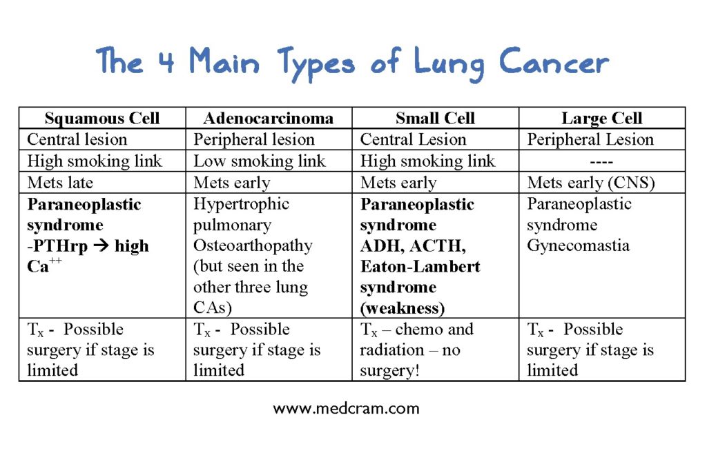 The 4 main types of lung cancer differences